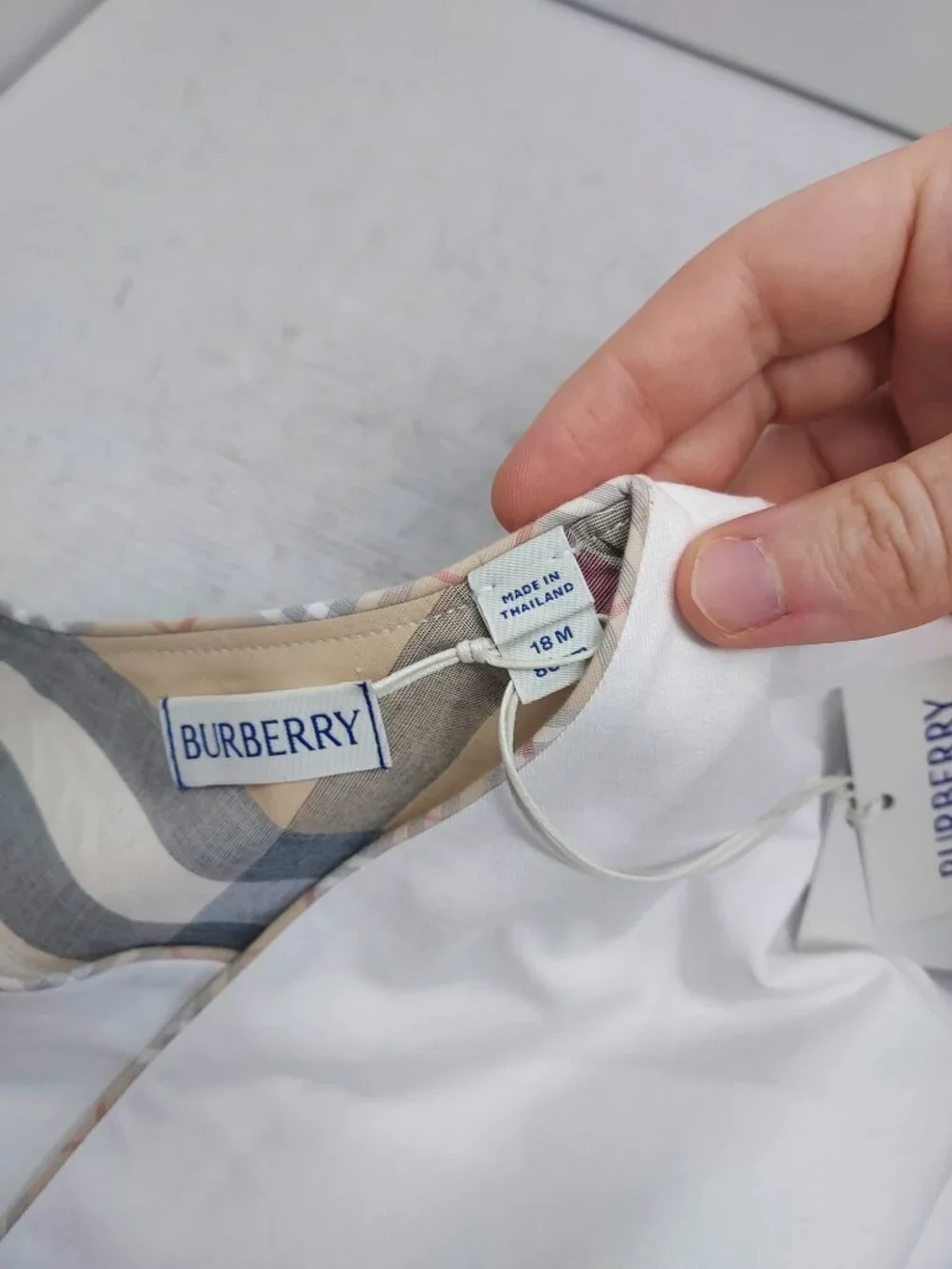 Burberry White Baby Check Bodysuit and Bib Box
